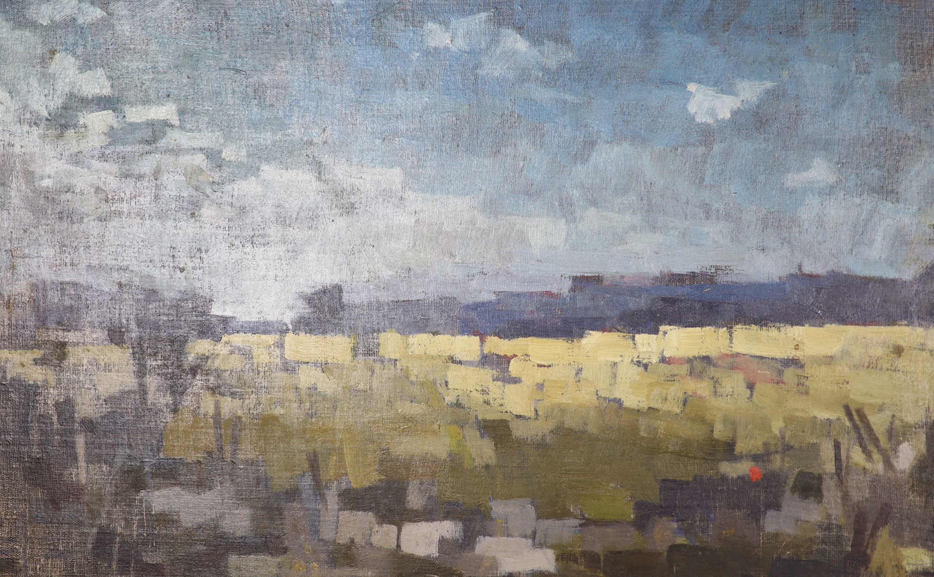 Michael Cadman (1920-2010), fourteen assorted oils on board, mostly landscapes, largest 30 x 46cm, mostly unframed and many unsigned, together with a sketch book